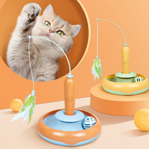 2 In 1 Pet Cat Toy With Feather For Self-play Cat Turntable Pets Supplies Cat Toy Toys Cats Items Products - Fuzzy Mellow